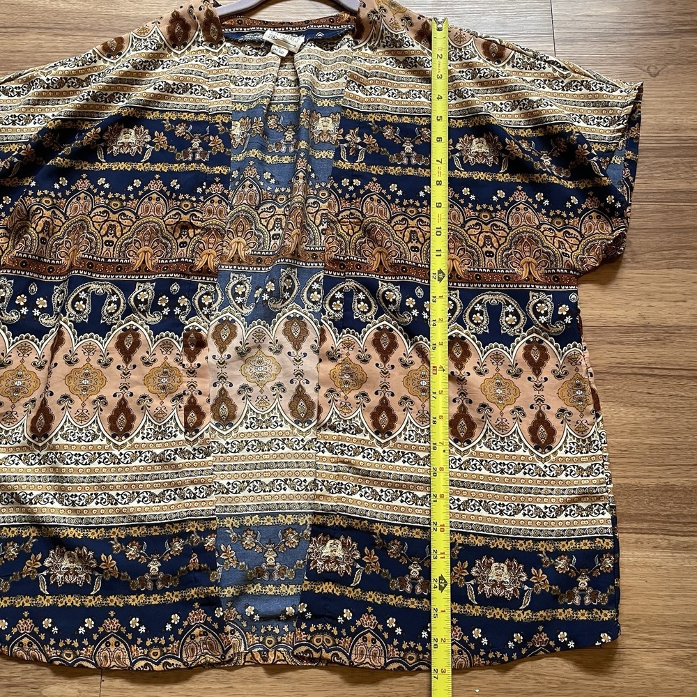 LA Hearts Brown Blue Floral Paisley Women's Short Sleeve Open Cardigan OS Bolero - Picture 6 of 6